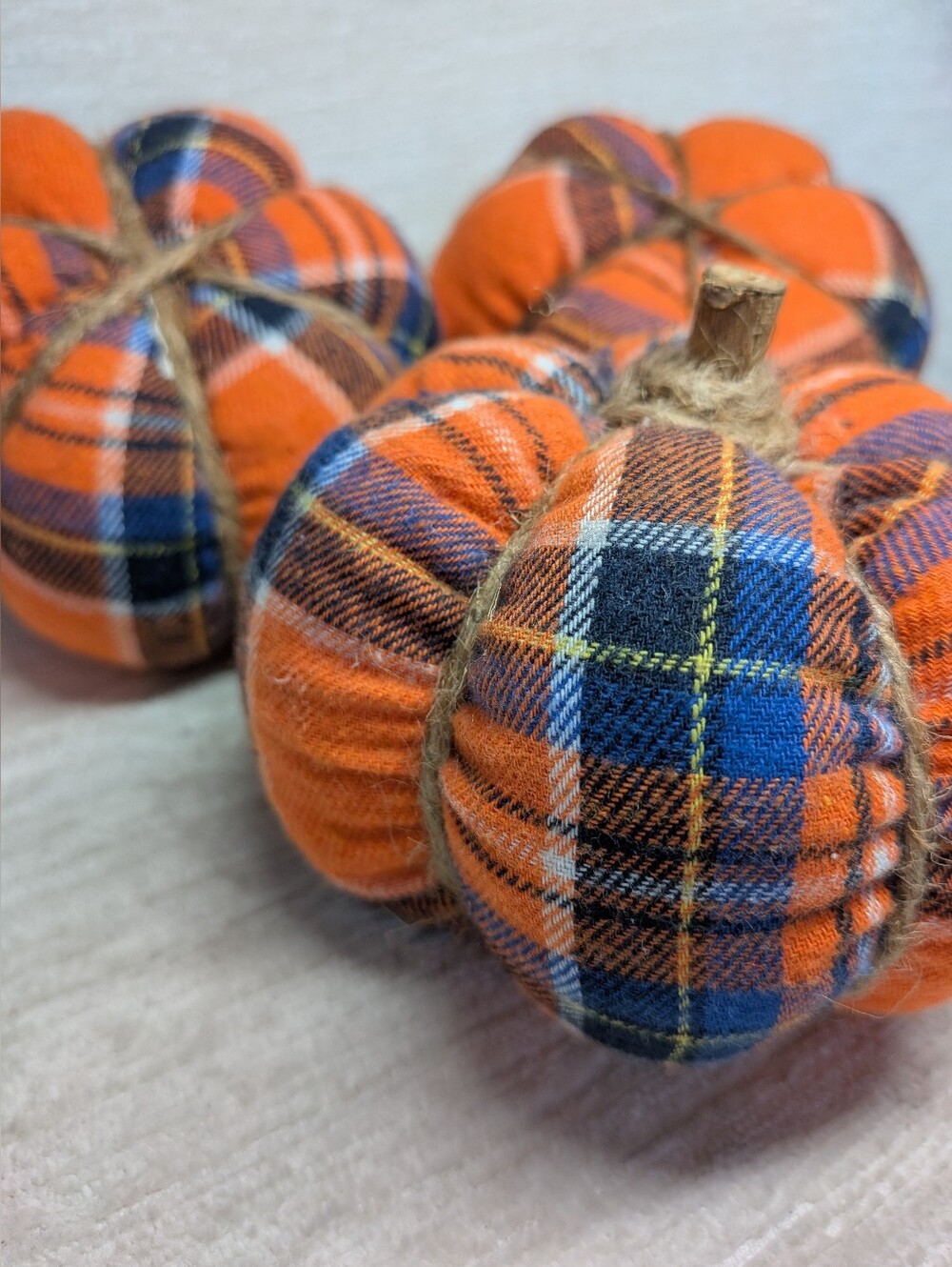 Plaid Orange Fabric Pumpkin Décor - Home Holiday Accent Set Of 3 - Picture 6 of 6